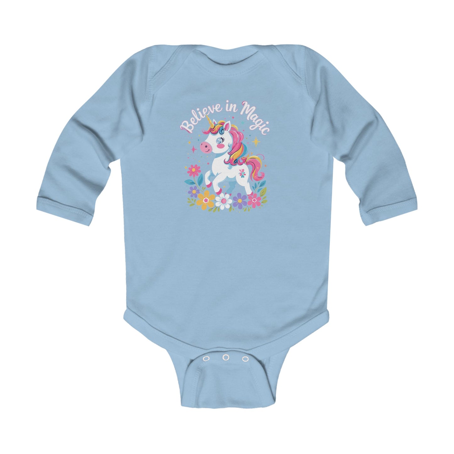 Unicorn "Believe in Magic" Infant Long Sleeve Bodysuit