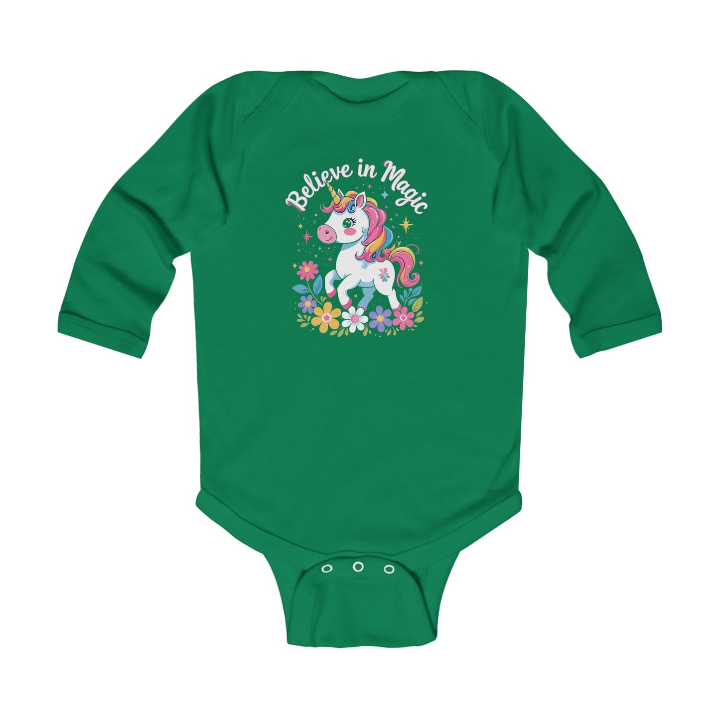 Unicorn "Believe in Magic" Infant Long Sleeve Bodysuit