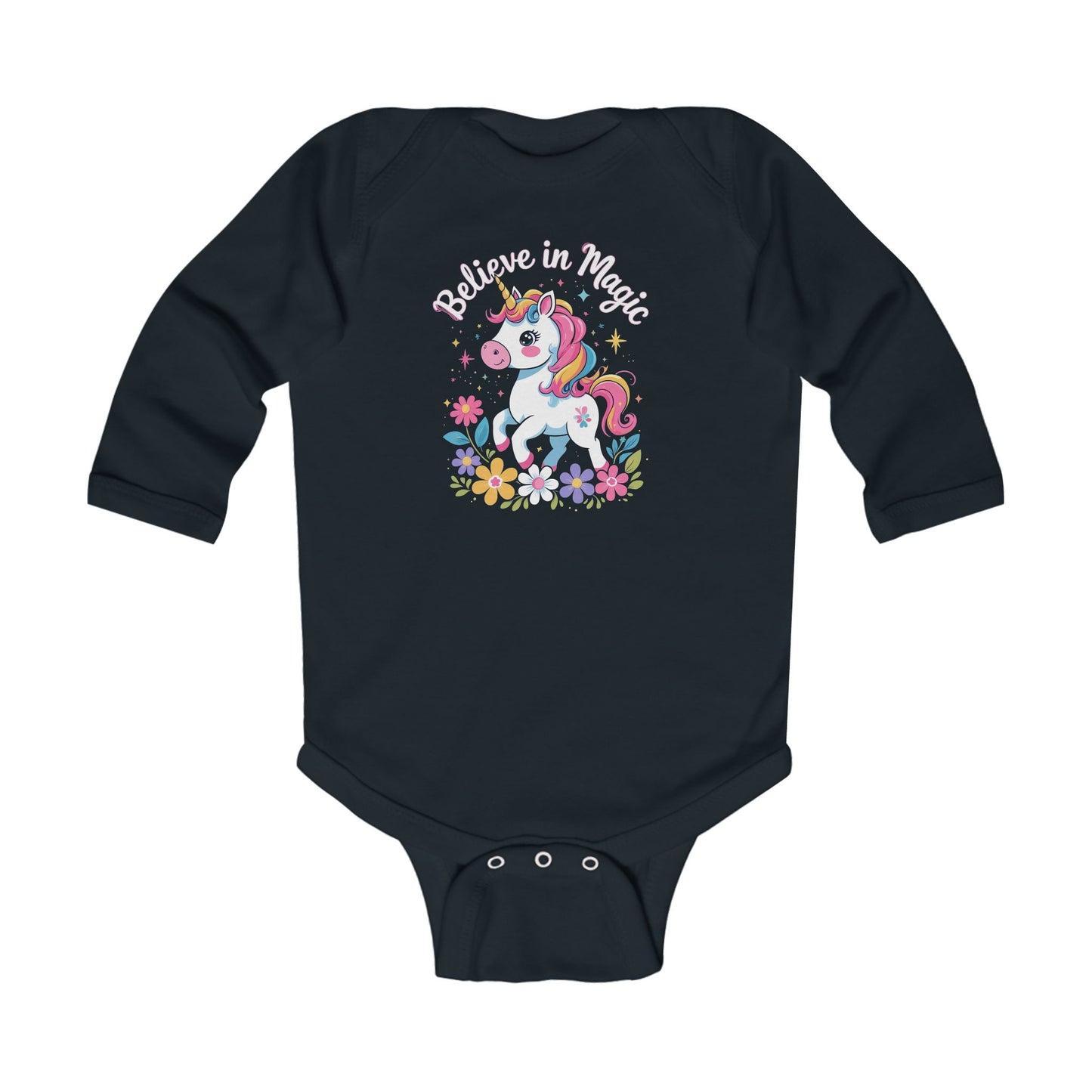 Unicorn "Believe in Magic" Infant Long Sleeve Bodysuit