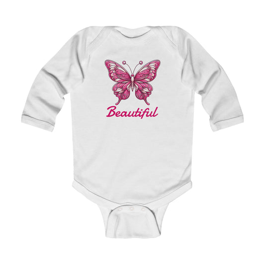 Beautiful Butterfly Long Sleeve Bodysuit, White