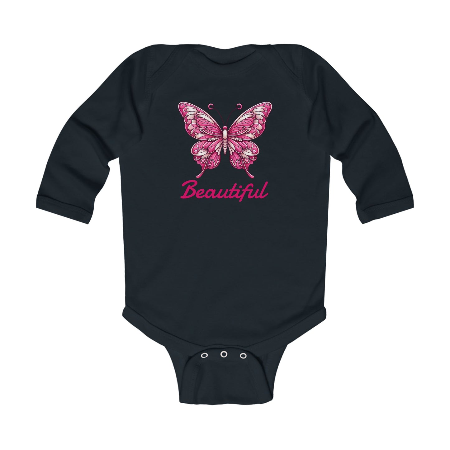Beautiful Butterfly Long Sleeve Bodysuit, White