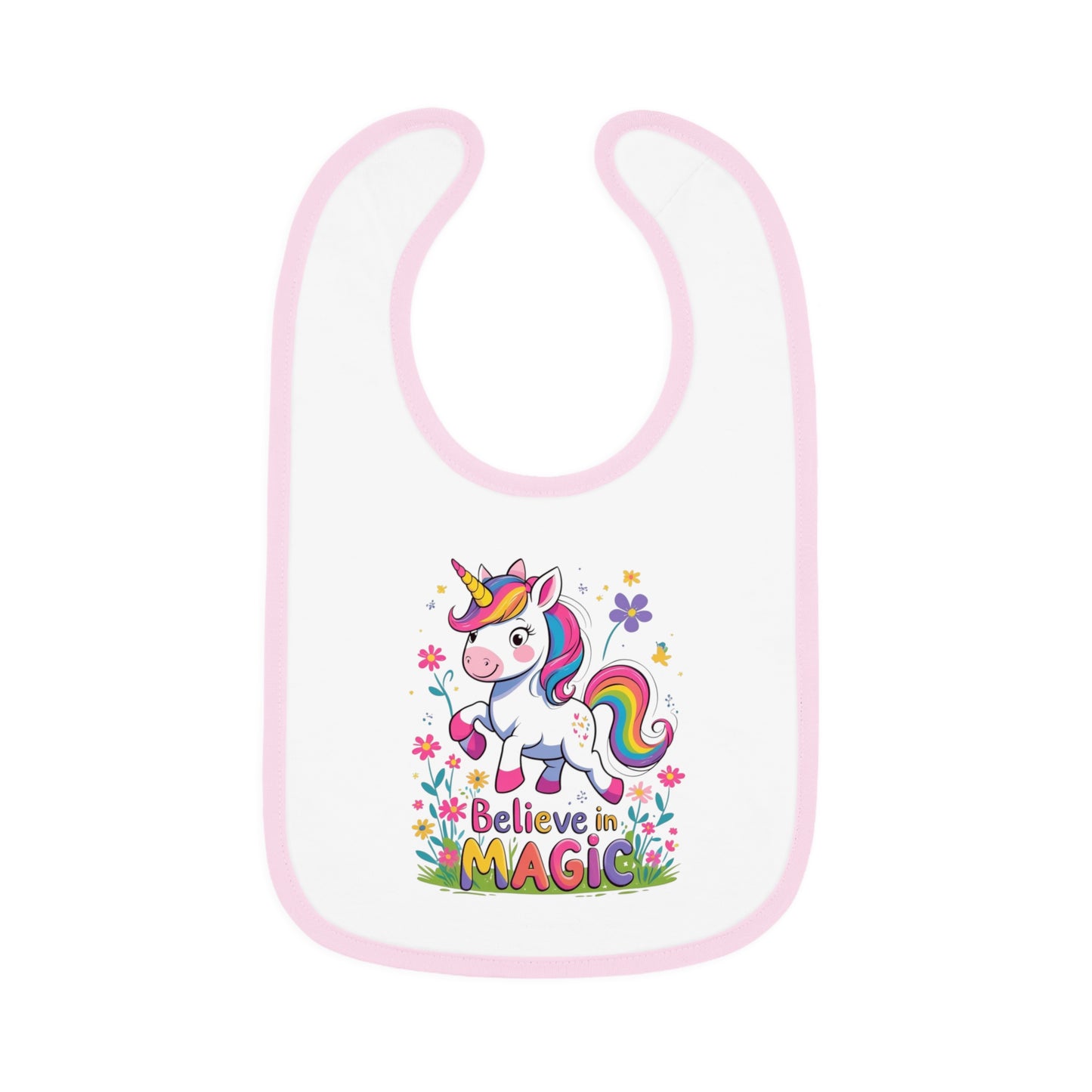 Unicorn "Believe in Magic" – Baby Bib, Pink