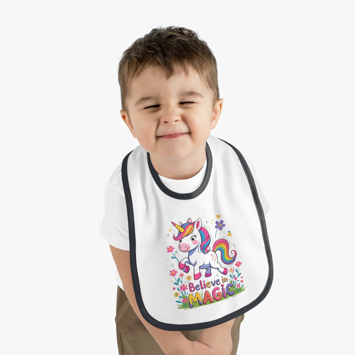 Unicorn "Believe in Magic" – Baby Bib, Pink