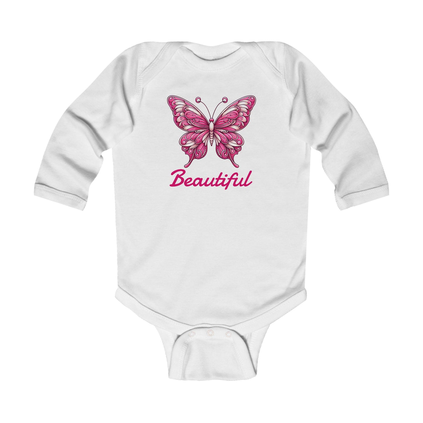 Beautiful Butterfly Long Sleeve Bodysuit, White