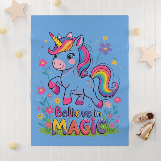 Unicorn Baby Blanket, Nursery Decor - Blue