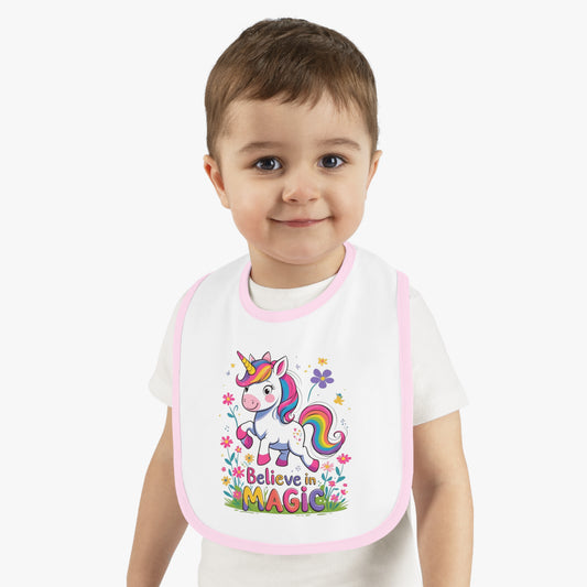 Unicorn "Believe in Magic" – Baby Bib,  Pink